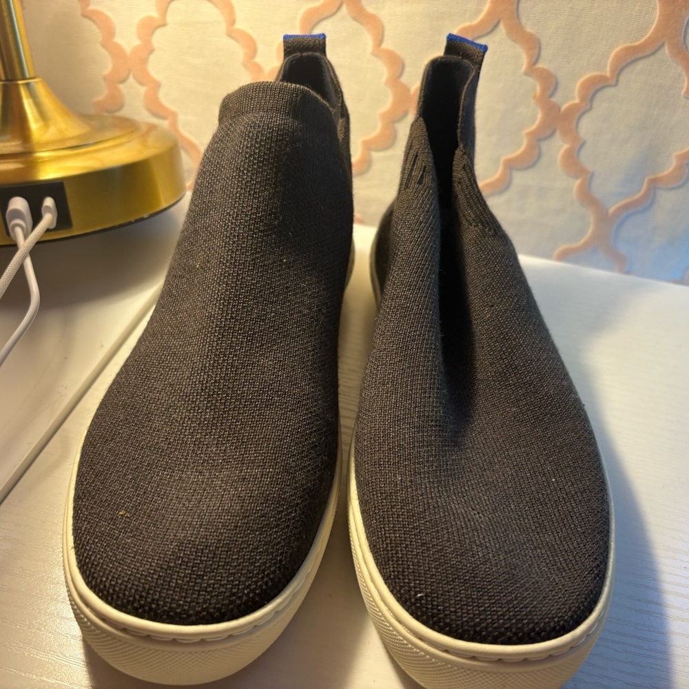 Rothy's Black Knit Slip-On Sneakers with White Platform Soles